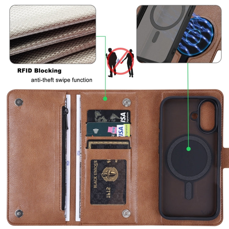 For iPhone 16 Plus ViLi GVS Series MagSafe Magnetic RFID Leather Phone Case(Brown) - iPhone 16 Plus Cases by ViLi | Online Shopping UK | buy2fix