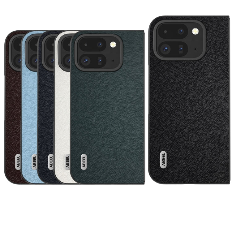 For Google Pixel 9 Pro Fold ABEEL Genuine Leather Elegant Black Edge Phone Case(Blue) by buy2fix