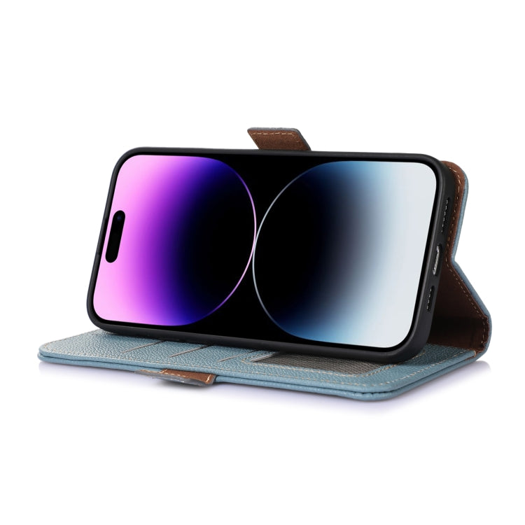 For Samsung Galaxy M35 Genuine Leather Mino Magnetic RFID Leather Phone Case(Ice Blue) - Galaxy Phone Cases by buy2fix | Online Shopping UK | buy2fix