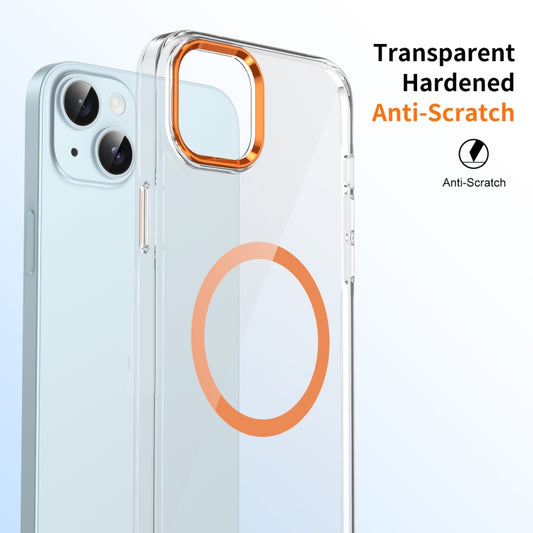 For iPhone 14 Plus / 15 Plus Ice Feel HD Transparent MagSafe PC Full Coverage Phone Case(Orange) by buy2fix