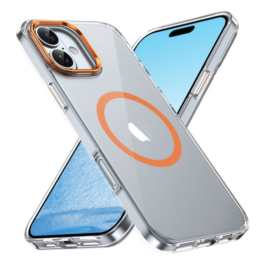 For iPhone 16 Ice Feel HD Transparent MagSafe PC Full Coverage Phone Case(Orange) by buy2fix