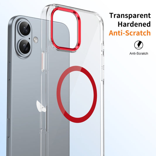 For iPhone 16 Plus Ice Feel HD Transparent MagSafe PC Full Coverage Phone Case(Red) by buy2fix
