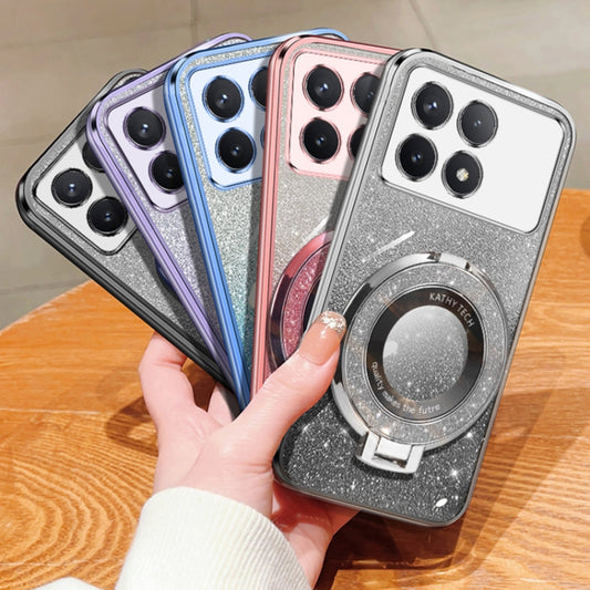 For Redmi K70 / K70 Pro Plated Gradient Glitter Round Holder TPU Phone Case(Silver) by buy2fix