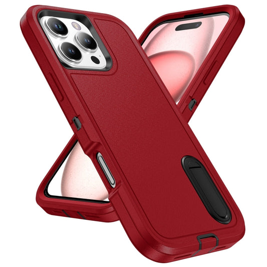 For iPhone 16 Pro Rugged PC + Silicone Phone Case with Holder(Red+Black) by buy2fix