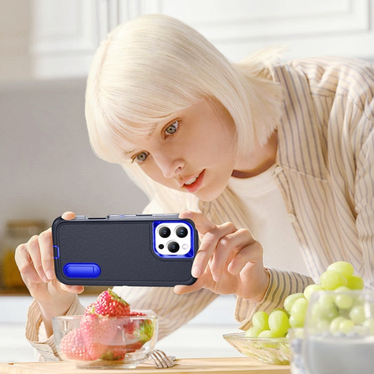 For iPhone 16 Pro Rugged PC + Silicone Phone Case with Holder(Dark Blue+Royal Blue) by buy2fix