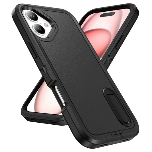 For iPhone 16 Plus Rugged PC + Silicone Phone Case with Holder(Black) by buy2fix