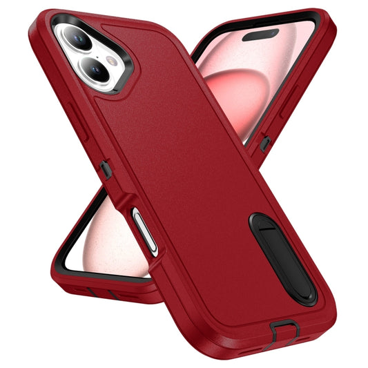 For iPhone 16 Plus Rugged PC + Silicone Phone Case with Holder(Red+Black) by buy2fix