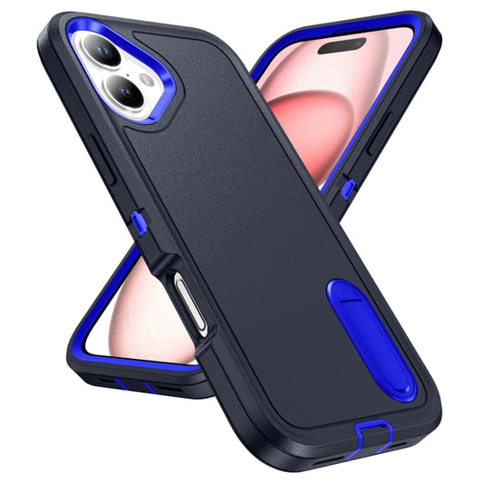 For iPhone 16 Plus Rugged PC + Silicone Phone Case with Holder(Dark Blue+Royal Blue) by buy2fix