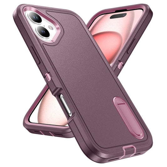 For iPhone 16 Plus Rugged PC + Silicone Phone Case with Holder(Purple+Pink) by buy2fix