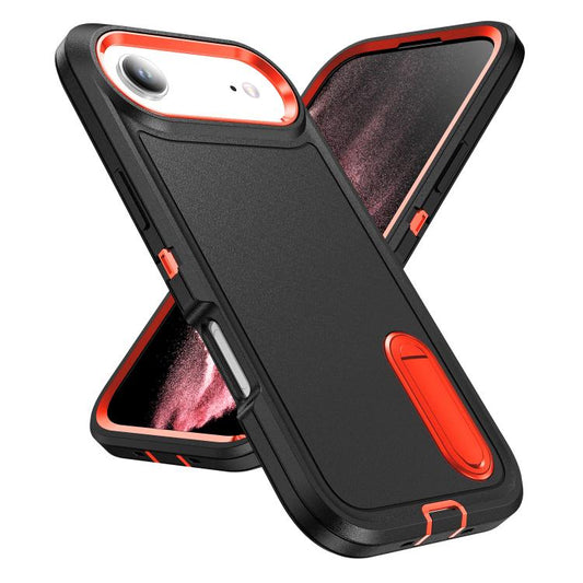 For iPhone Air Rugged PC + Silicone Phone Case with Holder(Black+Orange) - iPhone Air Cases by buy2fix | Online Shopping UK | buy2fix