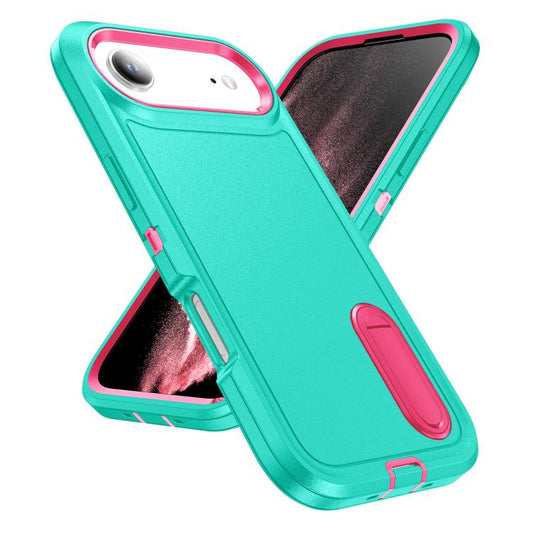 For iPhone Air Rugged PC + Silicone Phone Case with Holder(Light Green+Rose Red) - iPhone Air Cases by buy2fix | Online Shopping UK | buy2fix