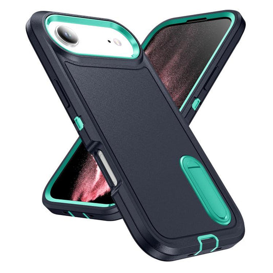 For iPhone Air Rugged PC + Silicone Phone Case with Holder(Dark Blue+Light Green) - iPhone Air Cases by buy2fix | Online Shopping UK | buy2fix