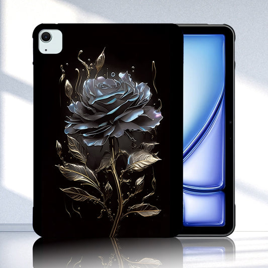 For iPad Air 11 2025 / 2024 Color Painting Pattern Smart Tablet TPU Case(Black Rose) by buy2fix