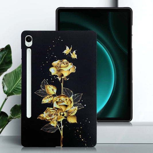 For Samsung Galaxy Tab S9 / S9 FE Color Painting Pattern Smart Tablet TPU Case(Golden Rose) by buy2fix