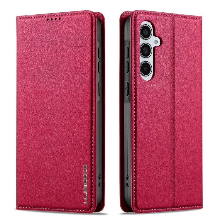 For Samsung Galaxy S24 FE 5G LC.IMEEKE L1 Series Frosted Fine Texture PU Phone Case(Red) - Galaxy S24 FE 5G Cases by LC.IMEEKE | Online Shopping UK | buy2fix