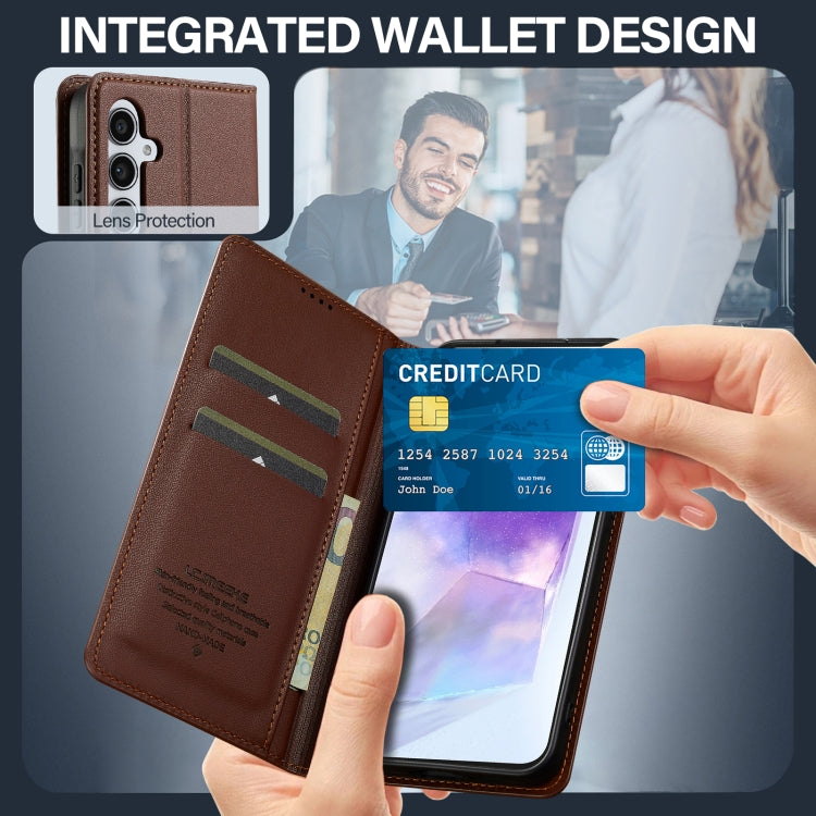 For Samsung Galaxy S25+ 5G LC.IMEEKE L1 Series Frosted Fine Texture PU Phone Case(Brown) - Galaxy S25+ 5G Cases by LC.IMEEKE | Online Shopping UK | buy2fix