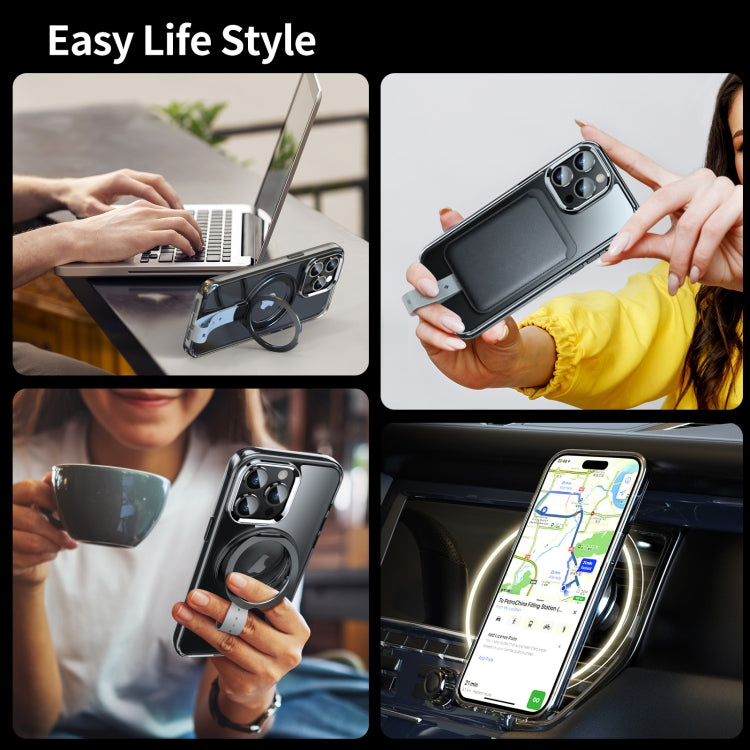 For iPhone 15 Pro Holder Hand Strap MagSafe Transparent Phone Case(Transparent Gold + Orange Strap) - iPhone 15 Pro Cases by buy2fix | Online Shopping UK | buy2fix