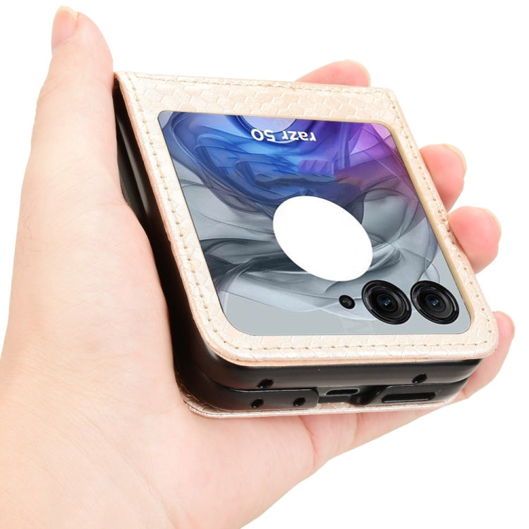 For Motorola Razr 50 Honeycomb Dot Texture Card Slot Leather Phone Case(Gold) by buy2fix