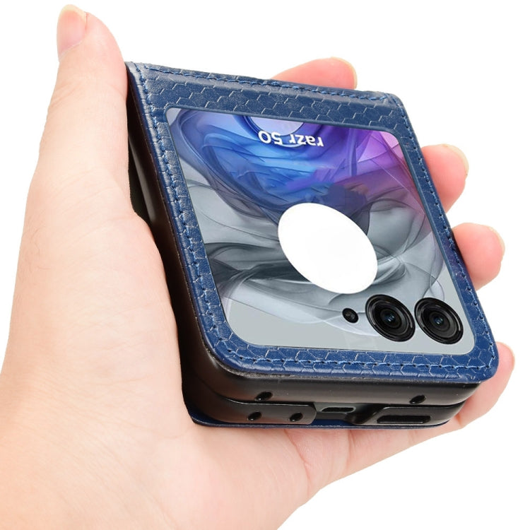 For Motorola Razr 50 Honeycomb Dot Texture Card Slot Leather Phone Case(Blue) by buy2fix