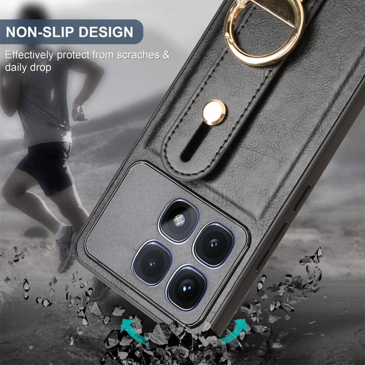 For Redmi K70 Ultra Wristband Leather Back Phone Case(Black) by buy2fix