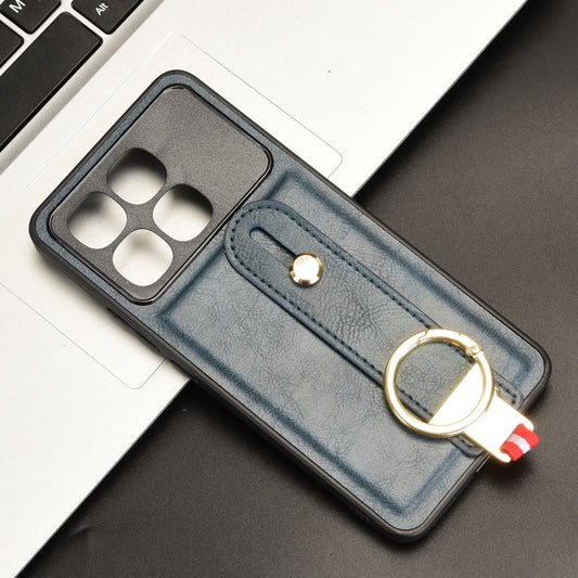 For Redmi K70 Ultra Wristband Leather Back Phone Case(Blue) by buy2fix