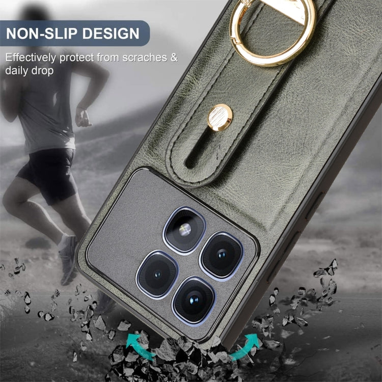 For Redmi K70 Ultra Wristband Leather Back Phone Case(Green) by buy2fix