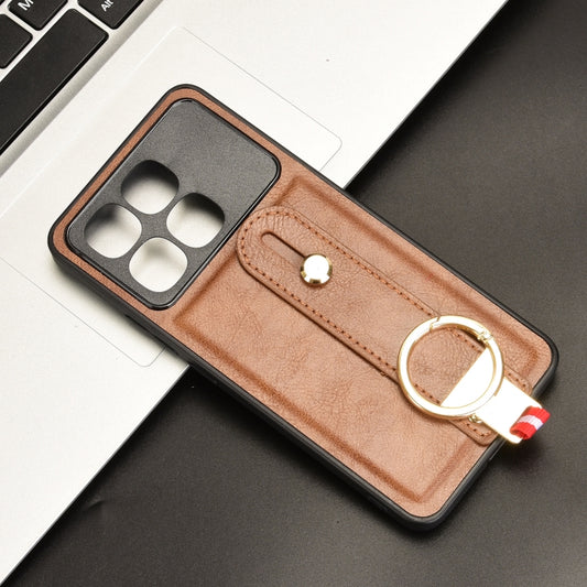 For Redmi K70 Ultra Wristband Leather Back Phone Case(Brown) by buy2fix