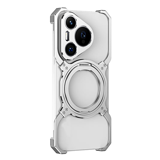 For Huawei Pura 70 Mechanical Arm Borderless MagSafe Holder Metal Phone Case(Silver) - Huawei Cases by buy2fix | Online Shopping UK | buy2fix