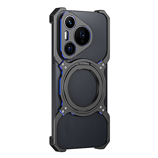 For Huawei Pura 70 Mechanical Arm Borderless MagSafe Holder Metal Phone Case(Black Blue) - Huawei Cases by buy2fix | Online Shopping UK | buy2fix