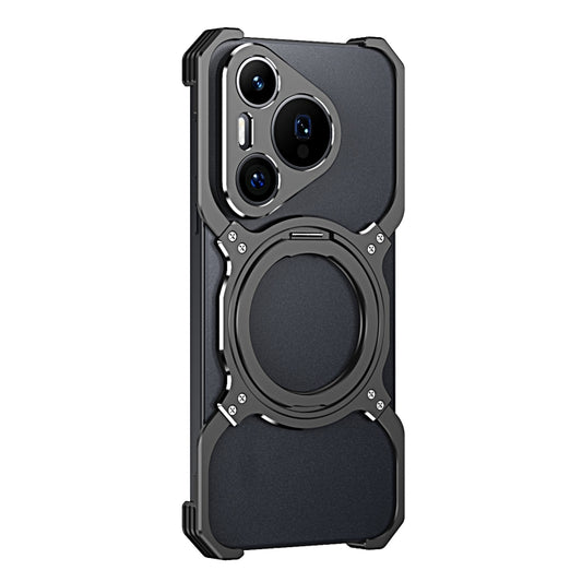 For Huawei Pura 70 Mechanical Arm Borderless MagSafe Holder Metal Phone Case(Black Silver) - Huawei Cases by buy2fix | Online Shopping UK | buy2fix