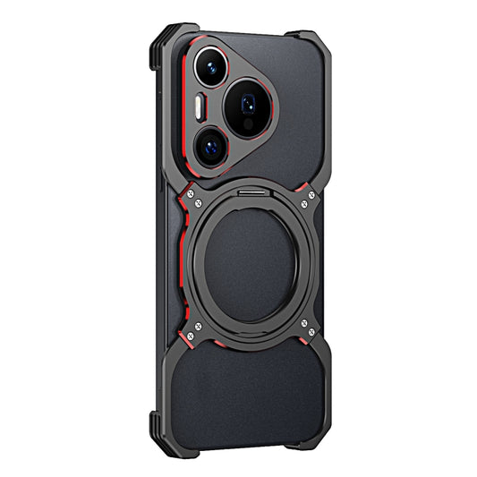 For Huawei Pura 70 Mechanical Arm Borderless MagSafe Holder Metal Phone Case(Black Red) - Huawei Cases by buy2fix | Online Shopping UK | buy2fix