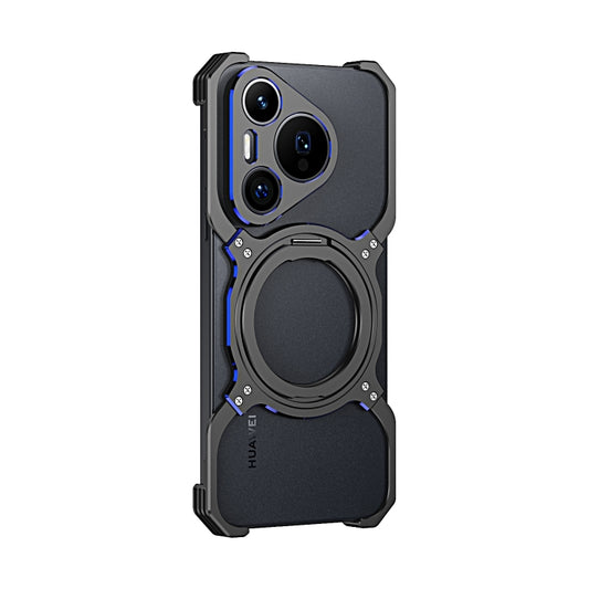 For Huawei Pura 70 Pro / 70 Pro+ Mechanical Arm Borderless MagSafe Holder Metal Phone Case(Black Blue) - Huawei Cases by buy2fix | Online Shopping UK | buy2fix