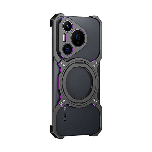 For Huawei Pura 70 Pro / 70 Pro+ Mechanical Arm Borderless MagSafe Holder Metal Phone Case(Black Purple) - Huawei Cases by buy2fix | Online Shopping UK | buy2fix