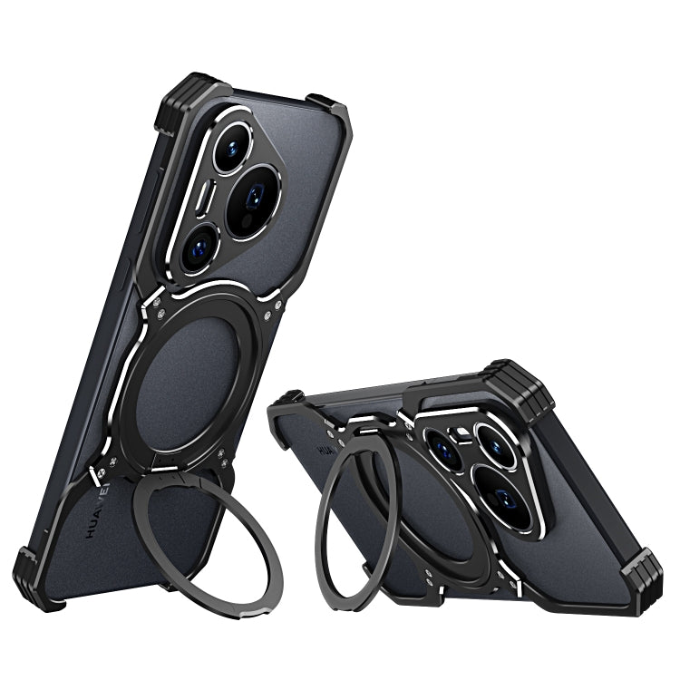 For Huawei Pura 70 Pro / 70 Pro+ Mechanical Arm Borderless MagSafe Holder Metal Phone Case(Black Silver) - Huawei Cases by buy2fix | Online Shopping UK | buy2fix
