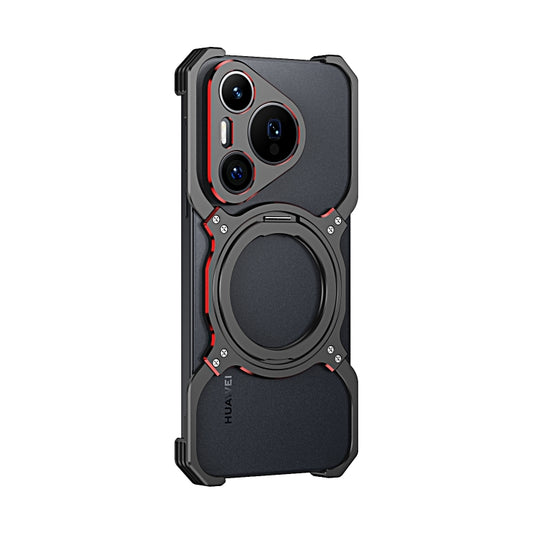 For Huawei Pura 70 Pro / 70 Pro+ Mechanical Arm Borderless MagSafe Holder Metal Phone Case(Black Red) - Huawei Cases by buy2fix | Online Shopping UK | buy2fix