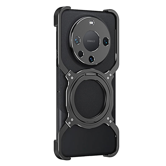 For Huawei Mate 60 Mechanical Arm Borderless MagSafe Holder Metal Phone Case(Black Silver) - Huawei Cases by buy2fix | Online Shopping UK | buy2fix