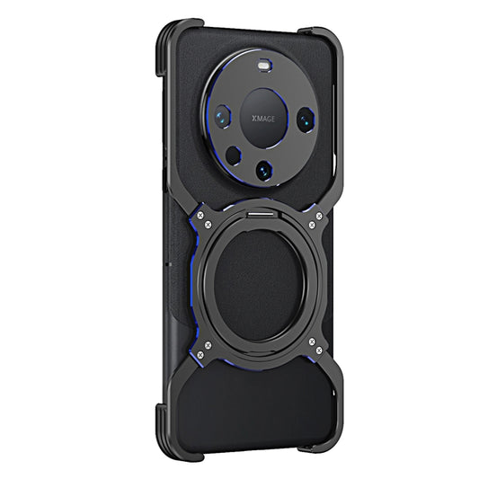 For Huawei Mate 60 Pro Mechanical Arm Borderless MagSafe Holder Metal Phone Case(Black Blue) - Huawei Cases by buy2fix | Online Shopping UK | buy2fix