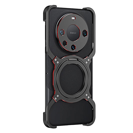 For Huawei Mate 60 Pro Mechanical Arm Borderless MagSafe Holder Metal Phone Case(Black Red) - Huawei Cases by buy2fix | Online Shopping UK | buy2fix