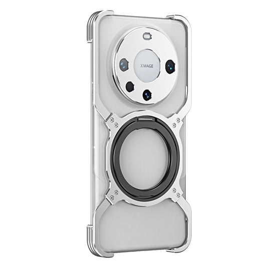 For Huawei Mate 60 Pro+ Mechanical Arm Borderless MagSafe Holder Metal Phone Case(Silver) - Huawei Cases by buy2fix | Online Shopping UK | buy2fix