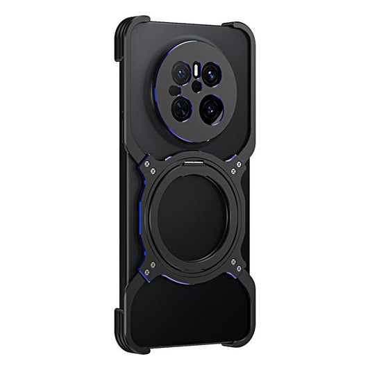 For Huawei Mate 70 Mechanical Arm Borderless MagSafe Holder Metal Phone Case(Black Blue) - Huawei Cases by buy2fix | Online Shopping UK | buy2fix