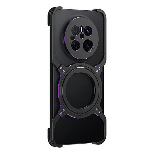 For Huawei Mate 70 Mechanical Arm Borderless MagSafe Holder Metal Phone Case(Black Purple) - Huawei Cases by buy2fix | Online Shopping UK | buy2fix