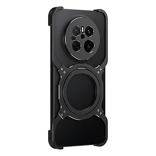 For Huawei Mate 70 Mechanical Arm Borderless MagSafe Holder Metal Phone Case(Black Silver) - Huawei Cases by buy2fix | Online Shopping UK | buy2fix