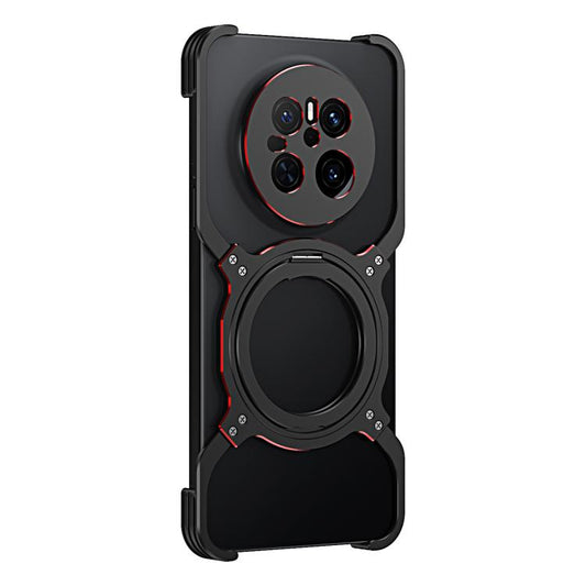 For Huawei Mate 70 Mechanical Arm Borderless MagSafe Holder Metal Phone Case(Black Red) - Huawei Cases by buy2fix | Online Shopping UK | buy2fix