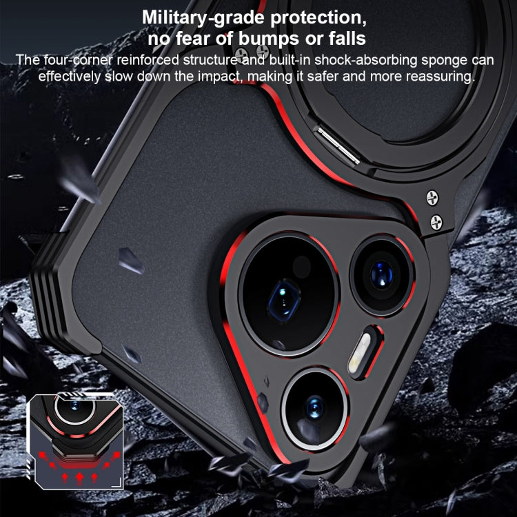 For Huawei Mate 60 Pro+ Mechanical Arm Borderless MagSafe Holder Metal Phone Case(Black Red) - Huawei Cases by buy2fix | Online Shopping UK | buy2fix
