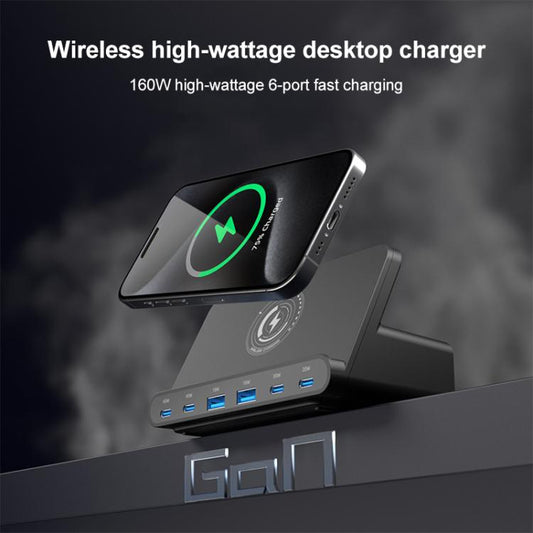 160W 4 x Type-C + 2 x USB Multi Ports Charger Support QI Wireless Charging(US Plug) - Multifunction Charger by buy2fix | Online Shopping UK | buy2fix