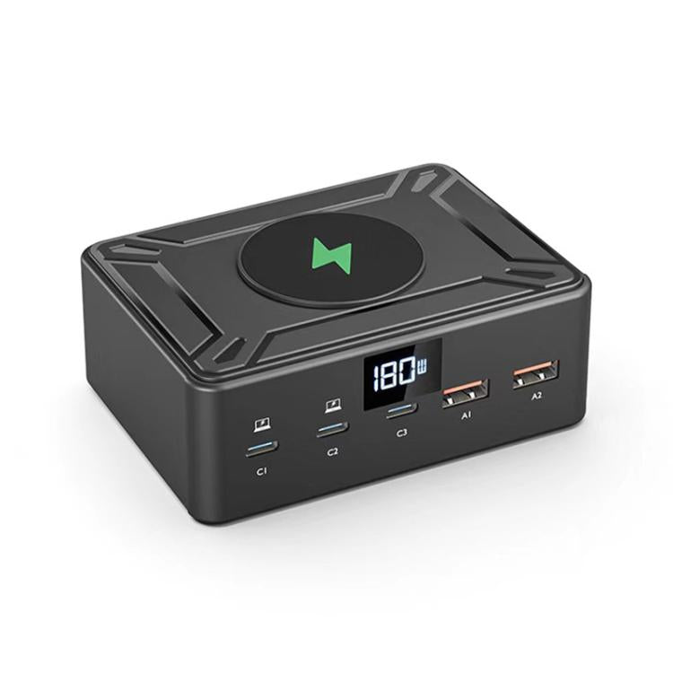 190W LED Display 3 x Type-C + 2 x USB Multi Ports Charger Support QI Wireless Charging(AU Plug) - Multifunction Charger by buy2fix | Online Shopping UK | buy2fix