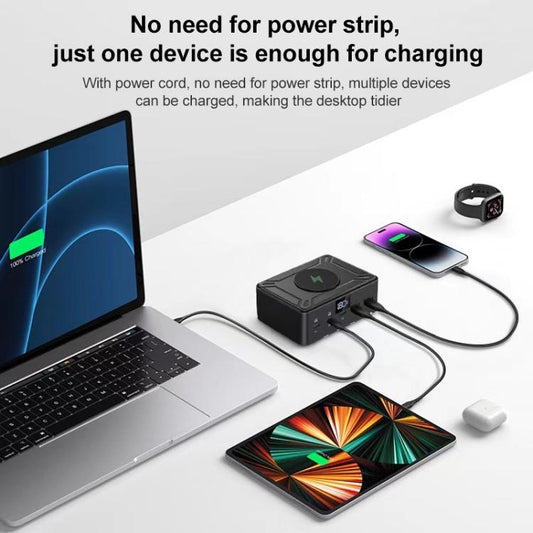190W LED Display 3 x Type-C + 2 x USB Multi Ports Charger Support QI Wireless Charging(UK Plug) - Multifunction Charger by buy2fix | Online Shopping UK | buy2fix