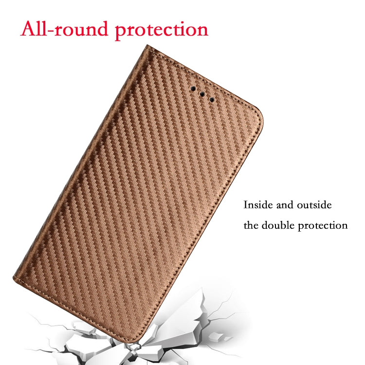 For iPhone 16 Pro Max Carbon Fiber Texture Magnetic Flip Leather Phone Case(Brown) by buy2fix