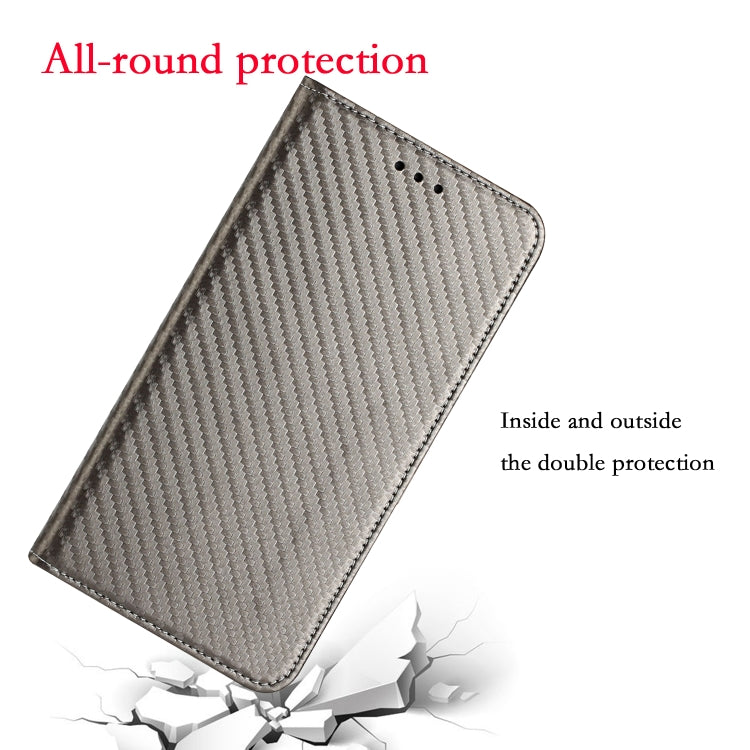 For iPhone 16 Pro Max Carbon Fiber Texture Magnetic Flip Leather Phone Case(Grey) by buy2fix