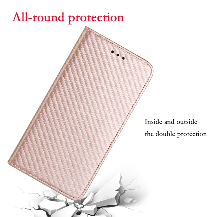 For iPhone 16 Pro Carbon Fiber Texture Magnetic Flip Leather Phone Case(Rose Gold) by buy2fix